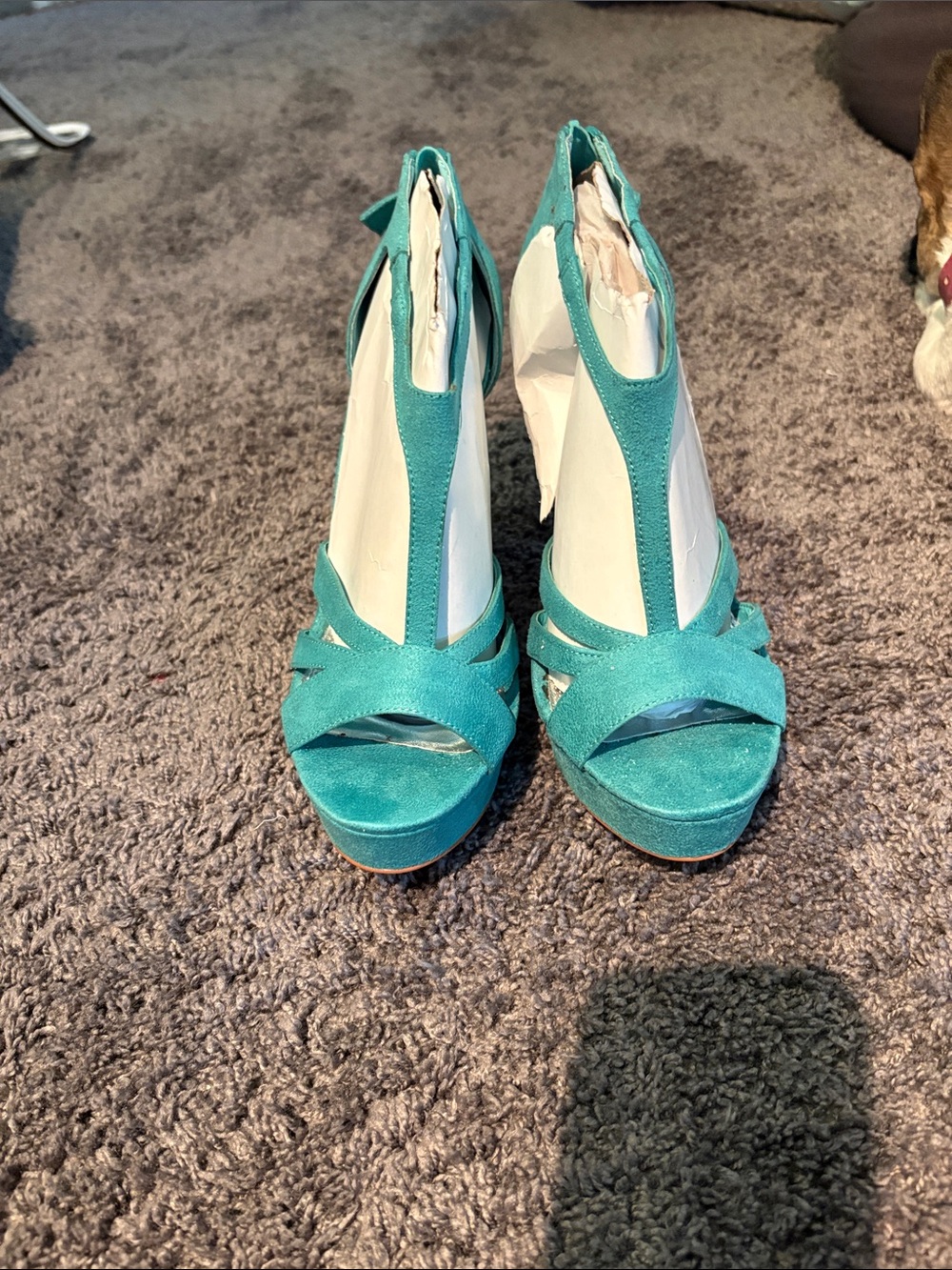 Marco Santi Teal Suede Platform Peep-Toe Heels